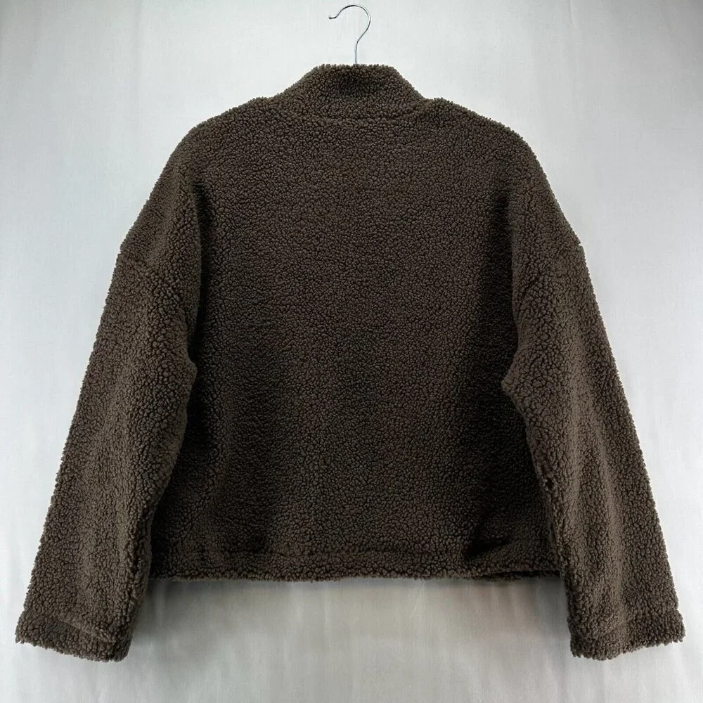 LNA Clothing Sweatshirt Womens L Faux Fur Sherpa 1/4 Zip Pullover Jumper Brown - Picture 2 of 11